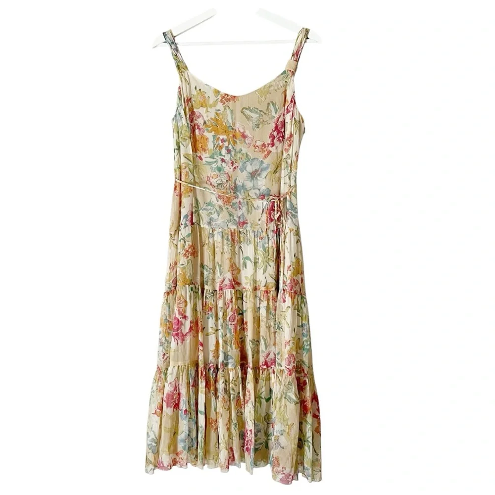 Nine West Floral‎ Sleeveless 100% Silk Tiared Dress Size 10P Dainty - Picture 8 of 12